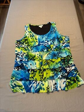 Fashion Bug Blue and Green Abstract Tiered Tank